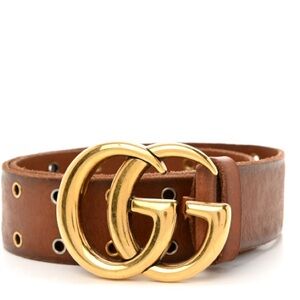 Gucci Faded Calfskin Leather Grommet Double G 40mm Belt in Brown, 75-30 size